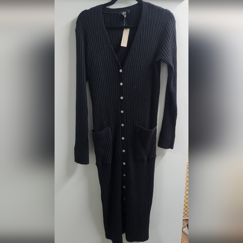 J. Crew Black Ribbed Button-Down Midi Dress